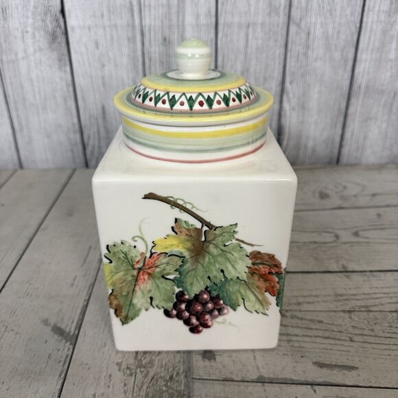 A. Andreucci Olives and Grapes Montalcino Tuscan Italian Ceramic Canister W/ Lid - Picture 3 of 9